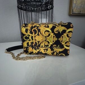 Versace Jeans Collection Black and Gold Baroque Bag
